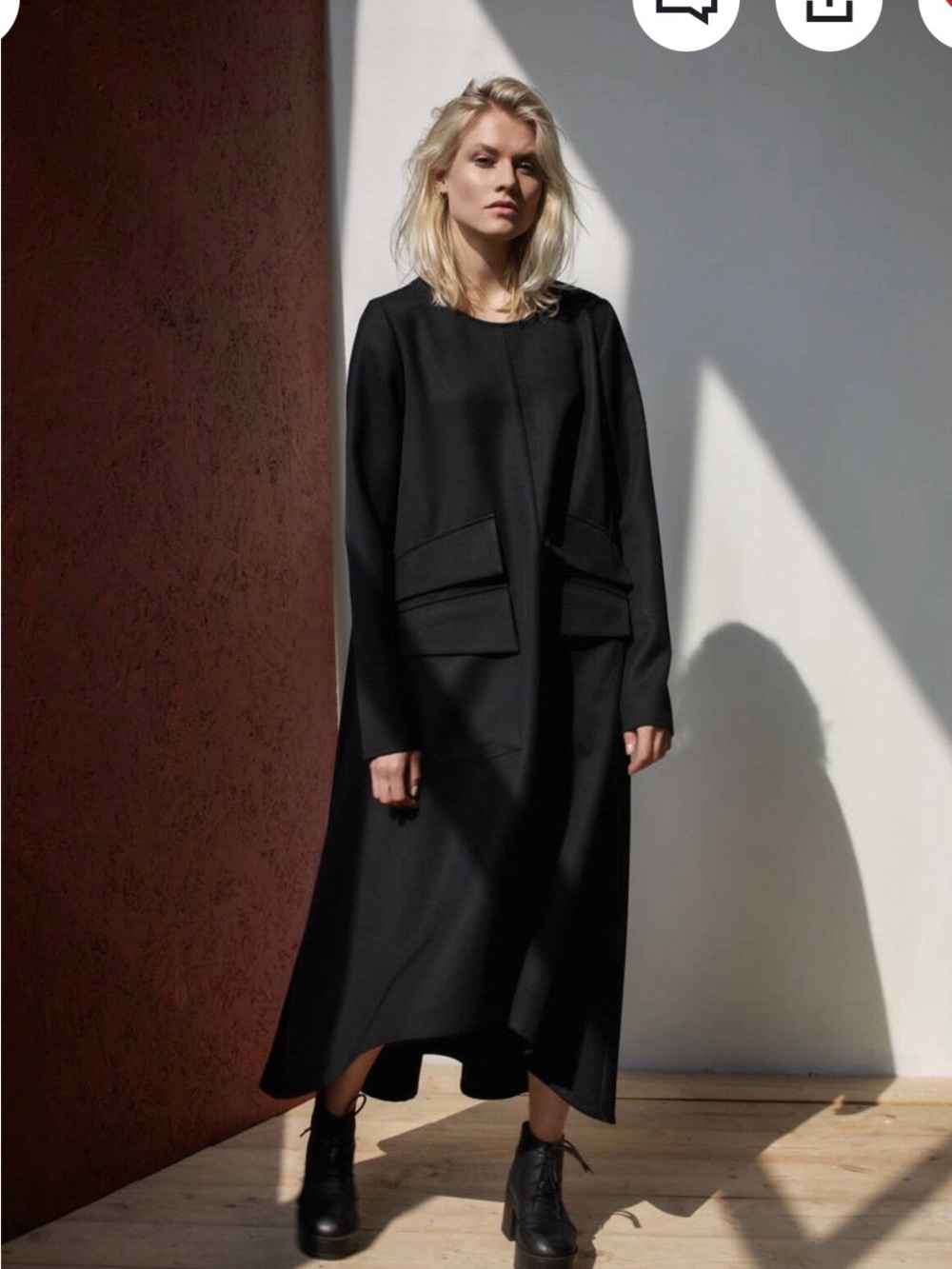 Black Long Sleeve Midi Dress - Minimal Women's Dress